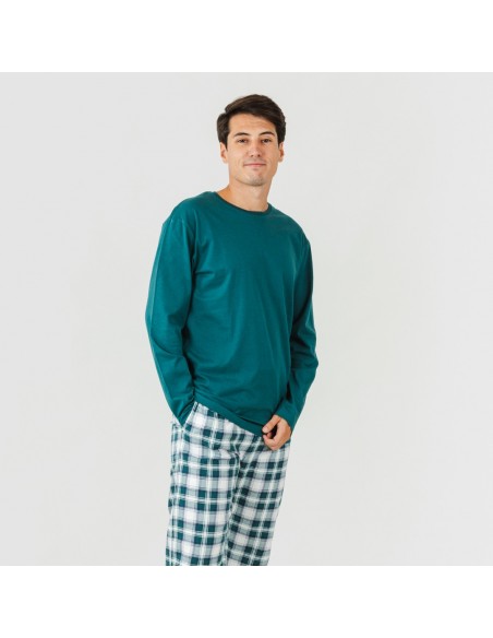 Pijama hombre franela Cuadro Valdano verde menta comprar-pijamas-largos-hombre