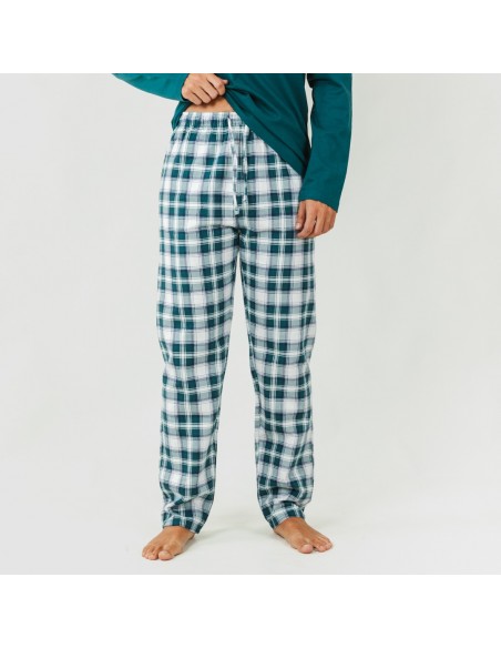 Pijama hombre franela Cuadro Valdano verde menta comprar-pijamas-largos-hombre