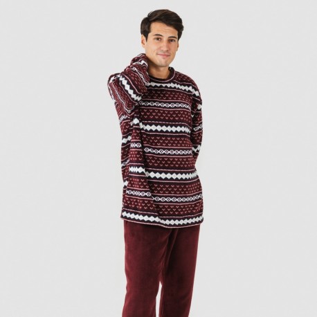 Pijama coral hombre Cronos burdeos comprar-pijamas-largos-hombre