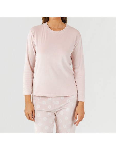 Pijama terciopelo Garbo rosa palo pijamas-mujer