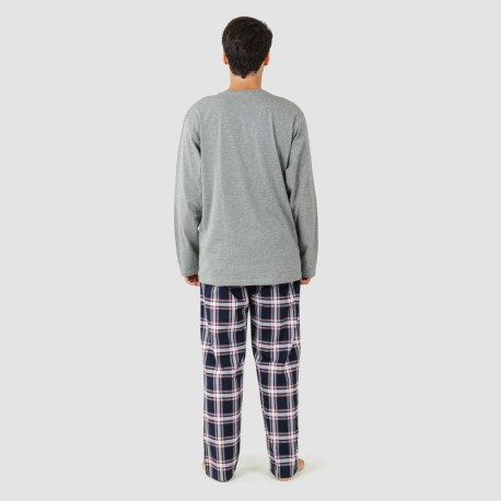 Pijama hombre franela Cuadro Tarso gris