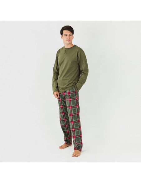 Pijama hombre franela Cuadro Milton verde cacería comprar-pijamas-largos-hombre