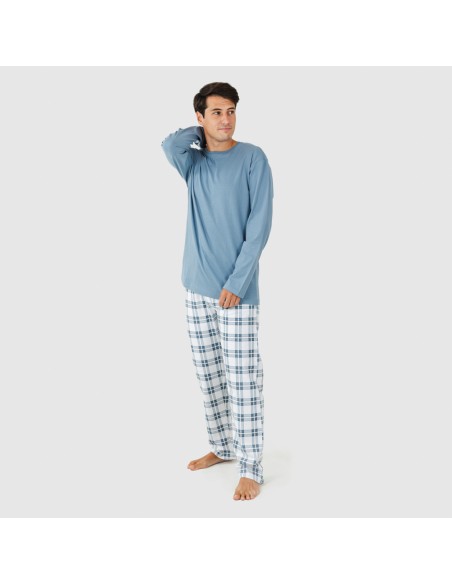 Pijama hombre franela Cuadro Vejer indigo comprar-pijamas-largos-hombre