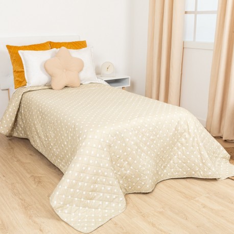 Colcha Bouti Estampada + Cojines Reversible Dots Cama 90cm