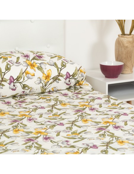 Juego de sábanas algodón percal Magnolio natural Juego de sábanas algodón percal Magnolio natural