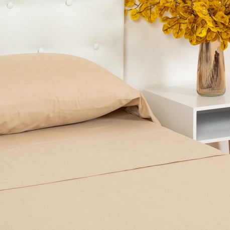 Sábana bajera Franela algodón 80 hilos beige cama 90 cm