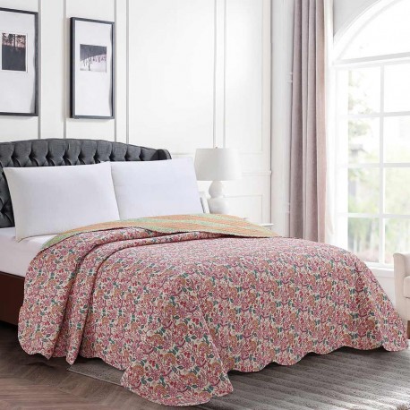 Colcha Bouti Mirian 180x270 Colcha Bouti económica FLORES color rosa para cama de 90