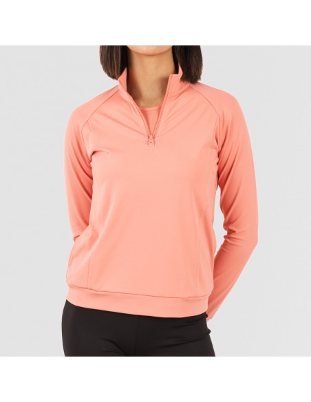 Sudadera deportiva mujer con cremallera y bolsillo naranja sudaderas-mujer