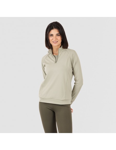 Sudadera deportiva mujer con cremallera y bolsillo verde hoja