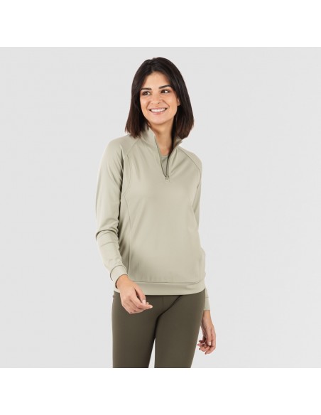 Sudadera deportiva mujer con cremallera y bolsillo verde hoja Sudadera deportiva mujer con cremallera y bolsillo verde hoja