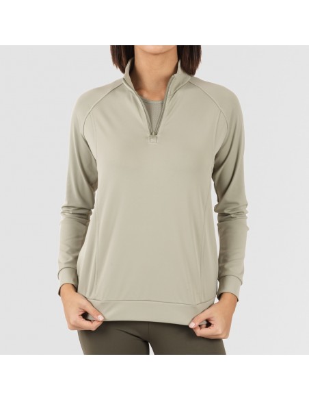 Sudadera deportiva mujer con cremallera y bolsillo verde hoja Sudadera deportiva mujer con cremallera y bolsillo verde hoja