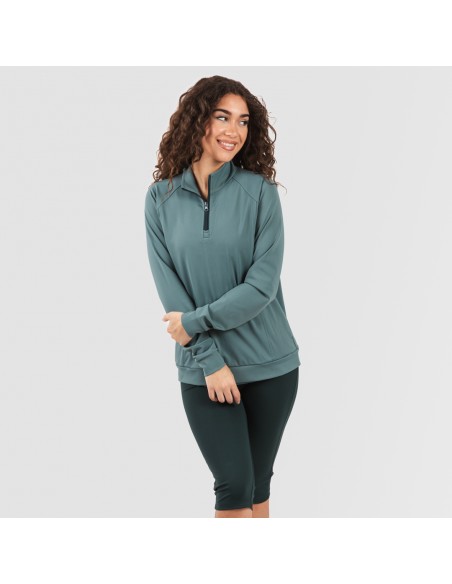Sudadera deportiva mujer con cremallera y bolsillo verde botella Sudadera deportiva mujer con cremallera y bolsillo verde botella