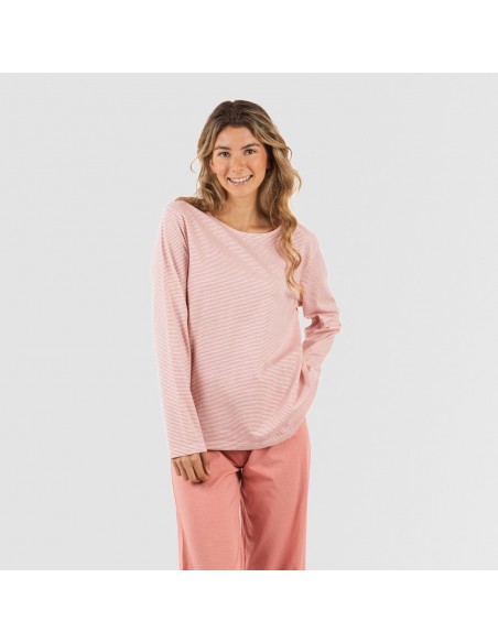 Pijama largo algodón Raya Aliena marsala pijamas-mujer