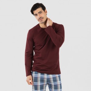Pijama hombre franela Cuadro Xavi burdeos
