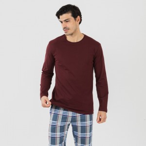 Pijama hombre franela Cuadro Xavi burdeos 2