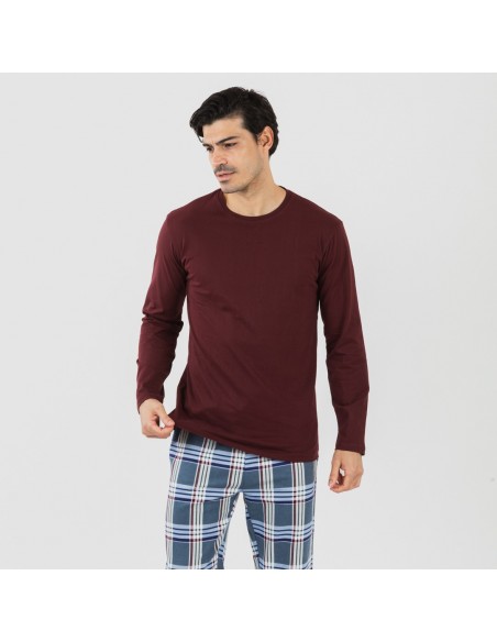 Pijama hombre franela Cuadro Xavi burdeos comprar-pijamas-largos-hombre