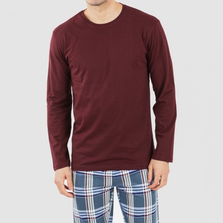 Pijama hombre franela Cuadro Xavi burdeos