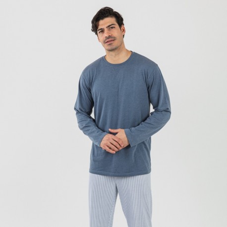 Pijama largo algodón hombre Lista indigo comprar-pijamas-largos-hombre