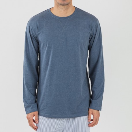 Pijama largo algodón hombre Lista indigo