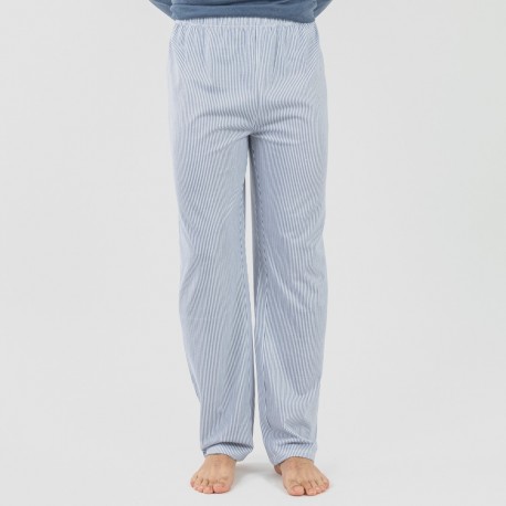 Pijama largo algodón hombre Lista indigo