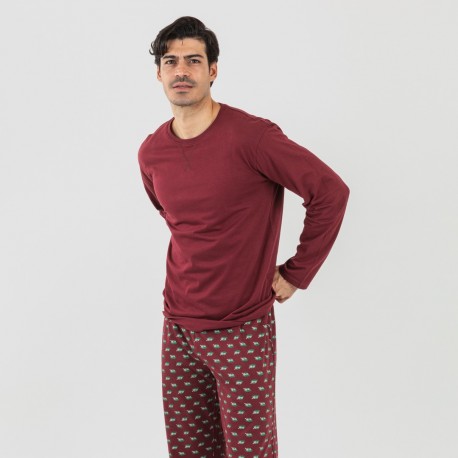 Pijama largo algodón hombre Nino burdeos