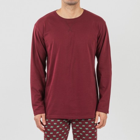 Pijama largo algodón hombre Nino burdeos