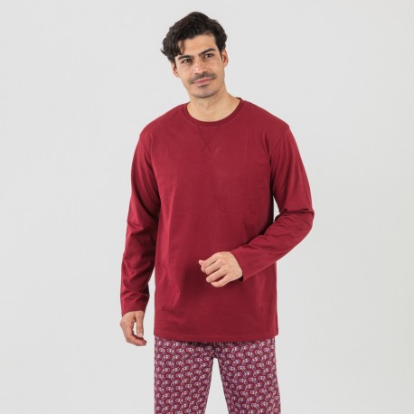 Pijama largo algodón hombre Benacity burdeos comprar-pijamas-largos-hombre