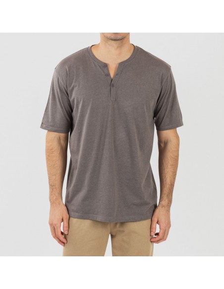 Pijama largo hombre de manga corta con botón Topo - arena Pijama largo hombre de manga corta con botón Topo - arena