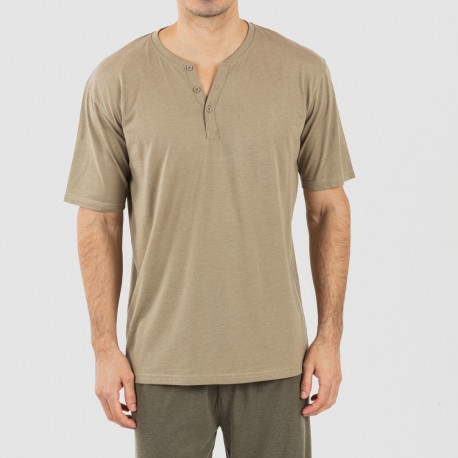 Pijama largo hombre de manga corta con botón verde cacería - verde oscuro