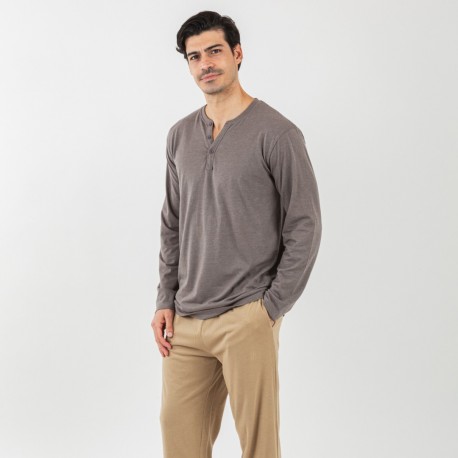 Pijama largo hombre con botones topo - arena comprar-pijamas-largos-hombre