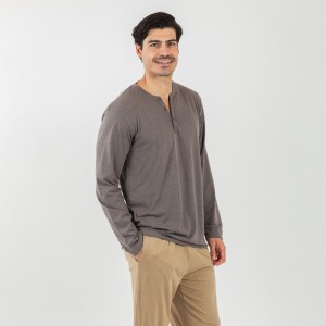 Pijama largo hombre con botones topo - arena 2
