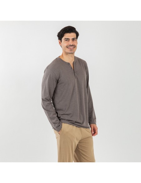 Pijama largo hombre con botones topo - arena Pijama largo hombre con botones topo - arena