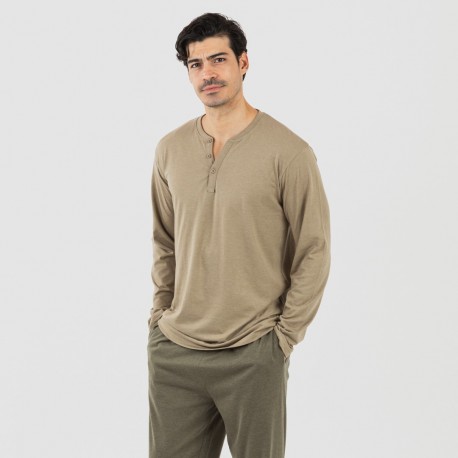 Pijama largo hombre con botones verde cacería - verde oscuro comprar-pijamas-largos-hombre