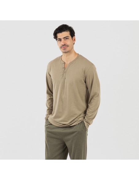 Pijama largo hombre con botones verde cacería - verde oscuro Pijama largo hombre con botones verde cacería - verde oscuro
