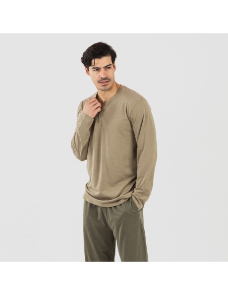 Pijama largo hombre con botones verde cacería - verde oscuro comprar-pijamas-largos-hombre