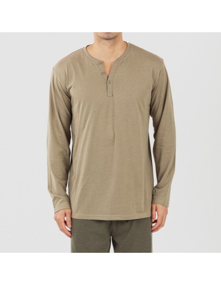 Pijama largo hombre con botones verde cacería - verde oscuro Pijama largo hombre con botones verde cacería - verde oscuro