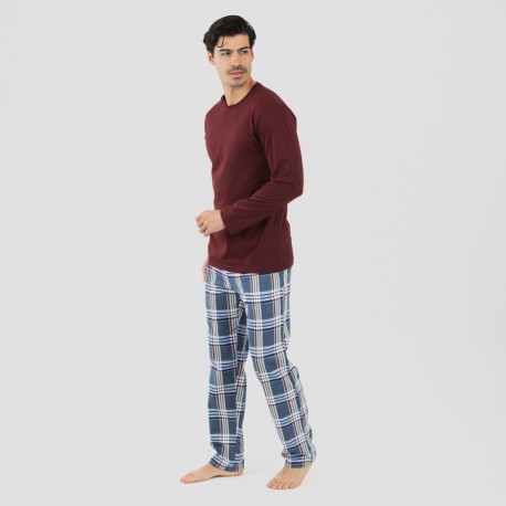 Pijama hombre franela Cuadro Xavi burdeos