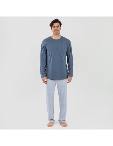 Pijama largo algodón hombre Lista indigo comprar-pijamas-largos-hombre