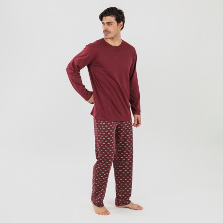 Pijama largo algodón hombre Nino burdeos