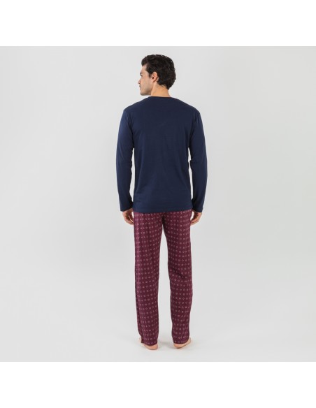 Pijama largo algodón hombre Loui azul marino comprar-pijamas-largos-hombre
