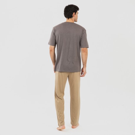 Pijama largo hombre de manga corta con botón Topo - arena