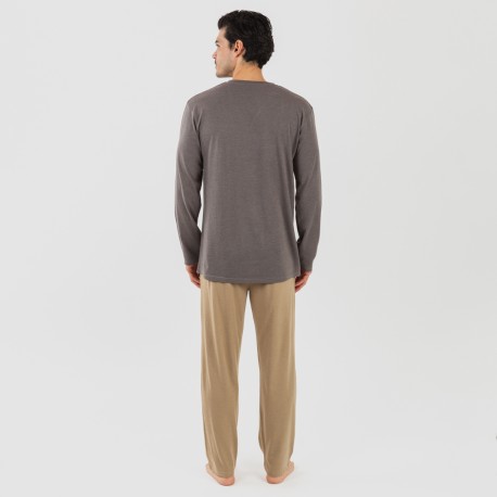 Pijama largo hombre con botones topo - arena