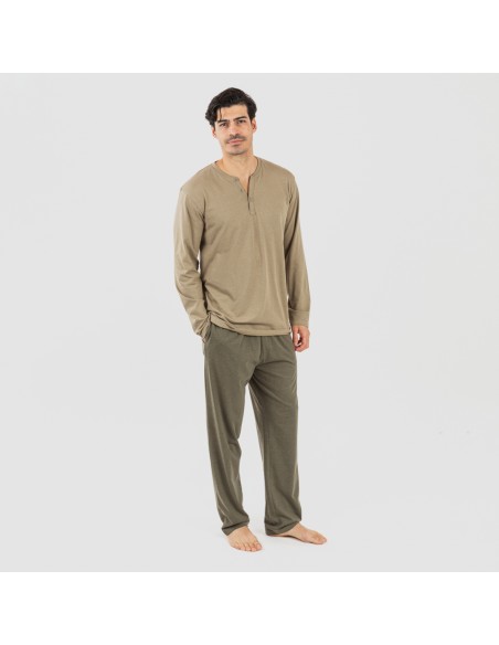 Pijama largo hombre con botones verde cacería - verde oscuro Pijama largo hombre con botones verde cacería - verde oscuro