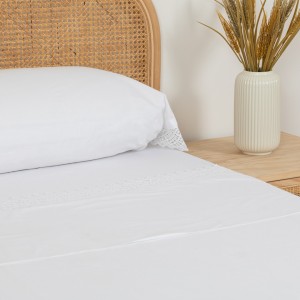 Juego de sábanas blancas 100% algodón para cama de 150 cm 4pz