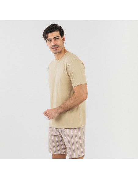 Pijama corto algodón hombre Raya Ico arena Pijama corto algodón hombre Raya Ico arena