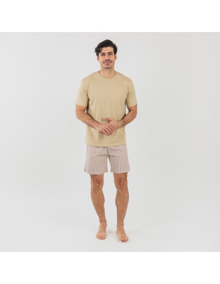 Pijama corto algodón hombre Raya Ico arena Pijama corto algodón hombre Raya Ico arena