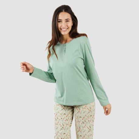 Pijama largo algodón Pamela verde pijamas-largos-mujer