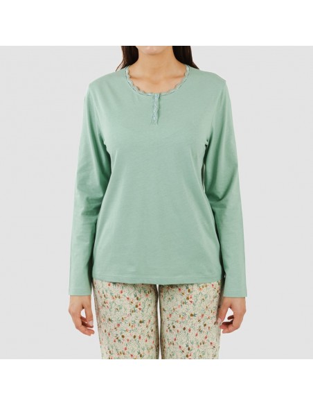 Pijama largo algodón Pamela verde pijamas-largos-mujer