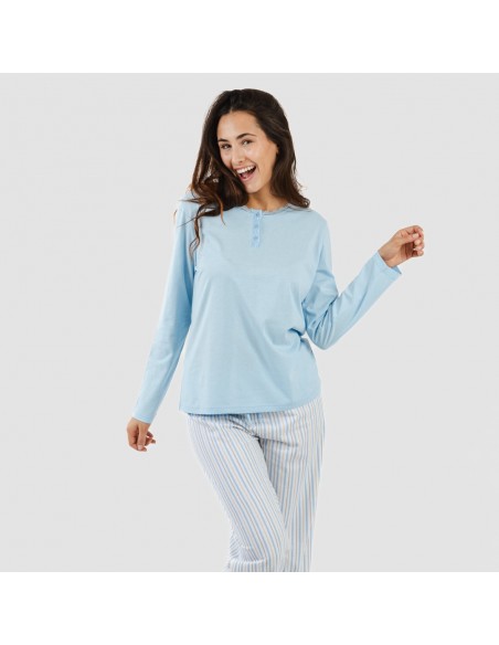Pijama largo algodón Bennet celeste Pijama largo algodón Bennet celeste