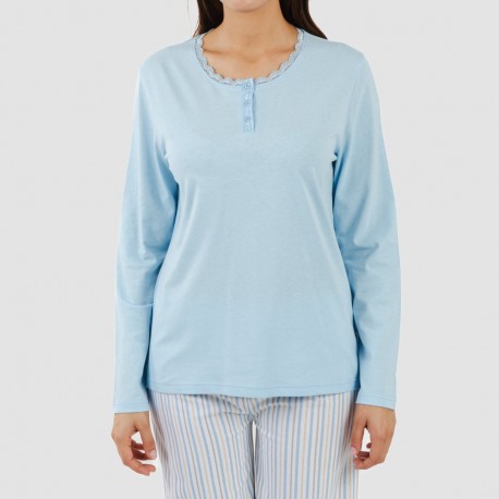 Pijama largo algodón Bennet celeste